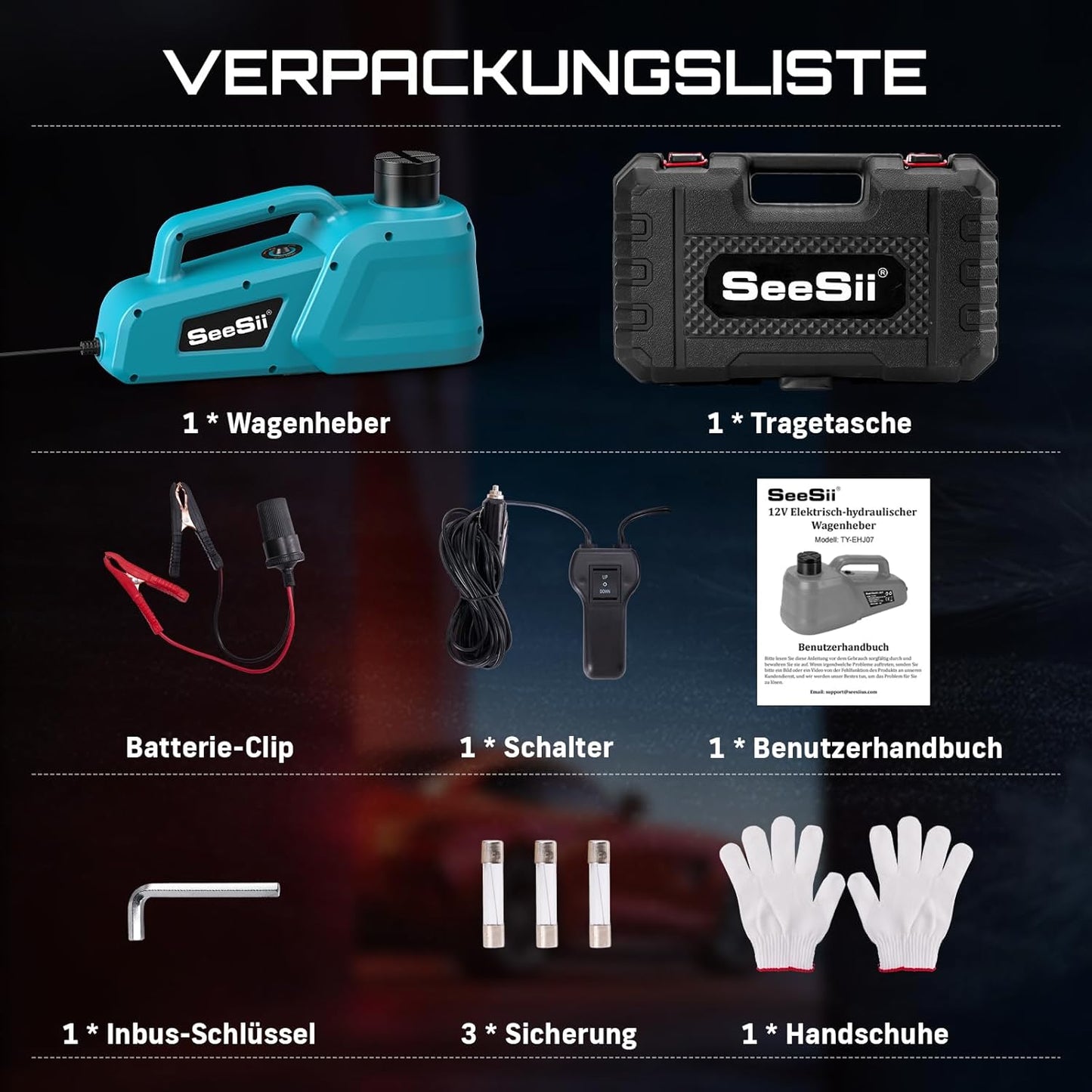 SEESII Wagenheber Hydraulischer 5T 3T: 12V Wagenheber elektrisch mit Fernbedienung & LED Licht,