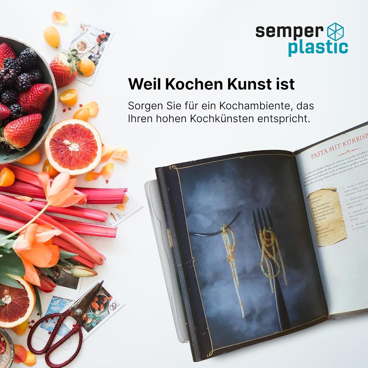 Semper Plastic Acryl Buchständer – Dekorativer aus bruchsicherem Acryl – Leseständer Kochbuchhalter grau zum Lesen und Präsentieren (Schräg)