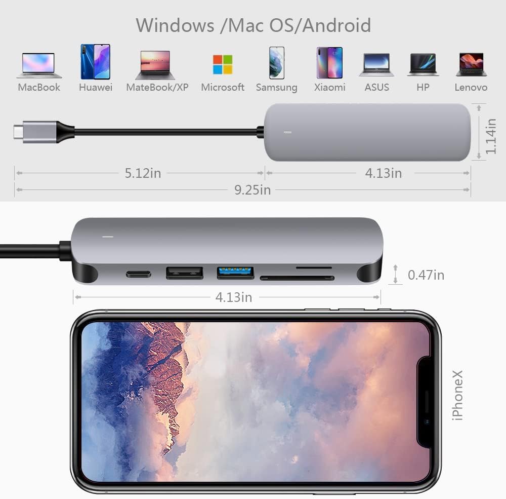 Shanfeng 6 in 1 USB C Hub HDMI, USB C Adapter MacBook Pro/Air Adapter