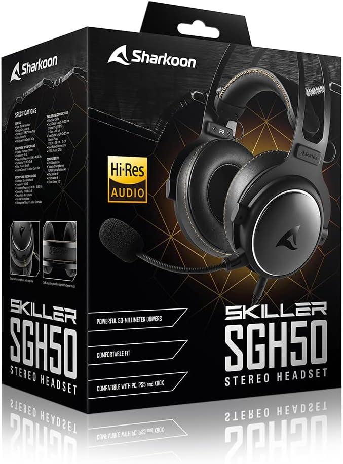 Casque de jeu audio haute résolution Sharkoon Skiller SGH50, noir et blanc