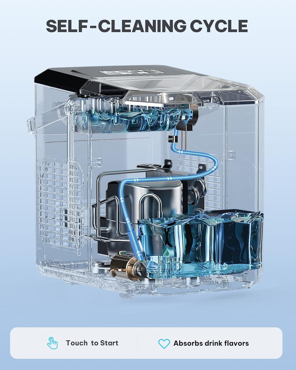 Silonn Eiswürfelmaschine mit Griff-Eiswürfelkorb Ice Maker 9 Eiswürfel/6 Min.