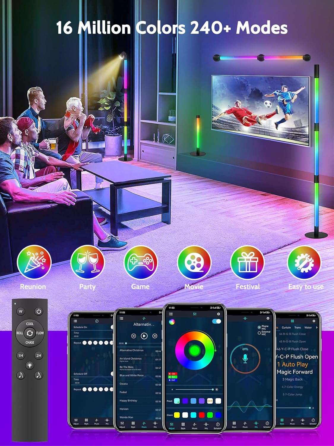 SIGRILL RGB Stehlampe DimmbarLED Lightbar Wallwasher mit Fernbedienung und APP