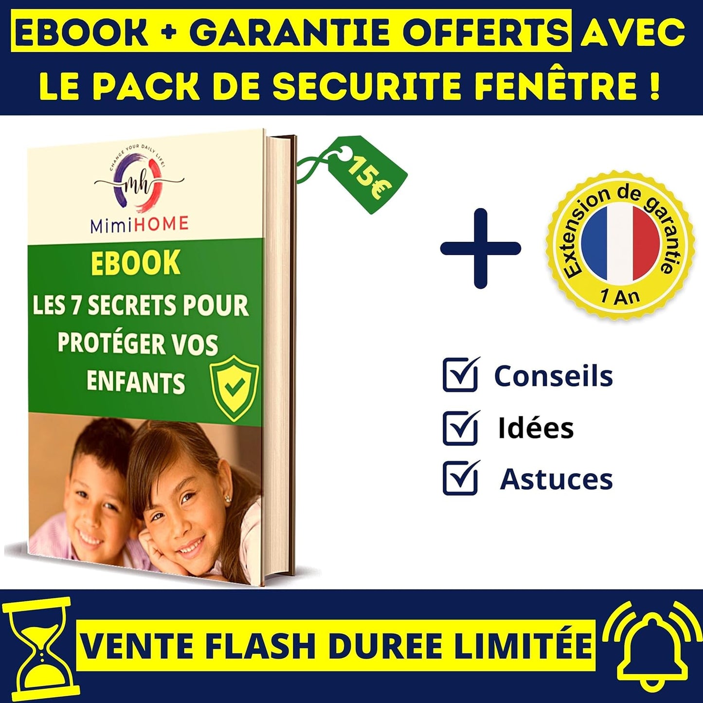 Fenêtre de sécurité pour enfants, 5 pièces, incl. Ebook, sans Bohren, Türblock, Schloss, Haus-Set aus PVC