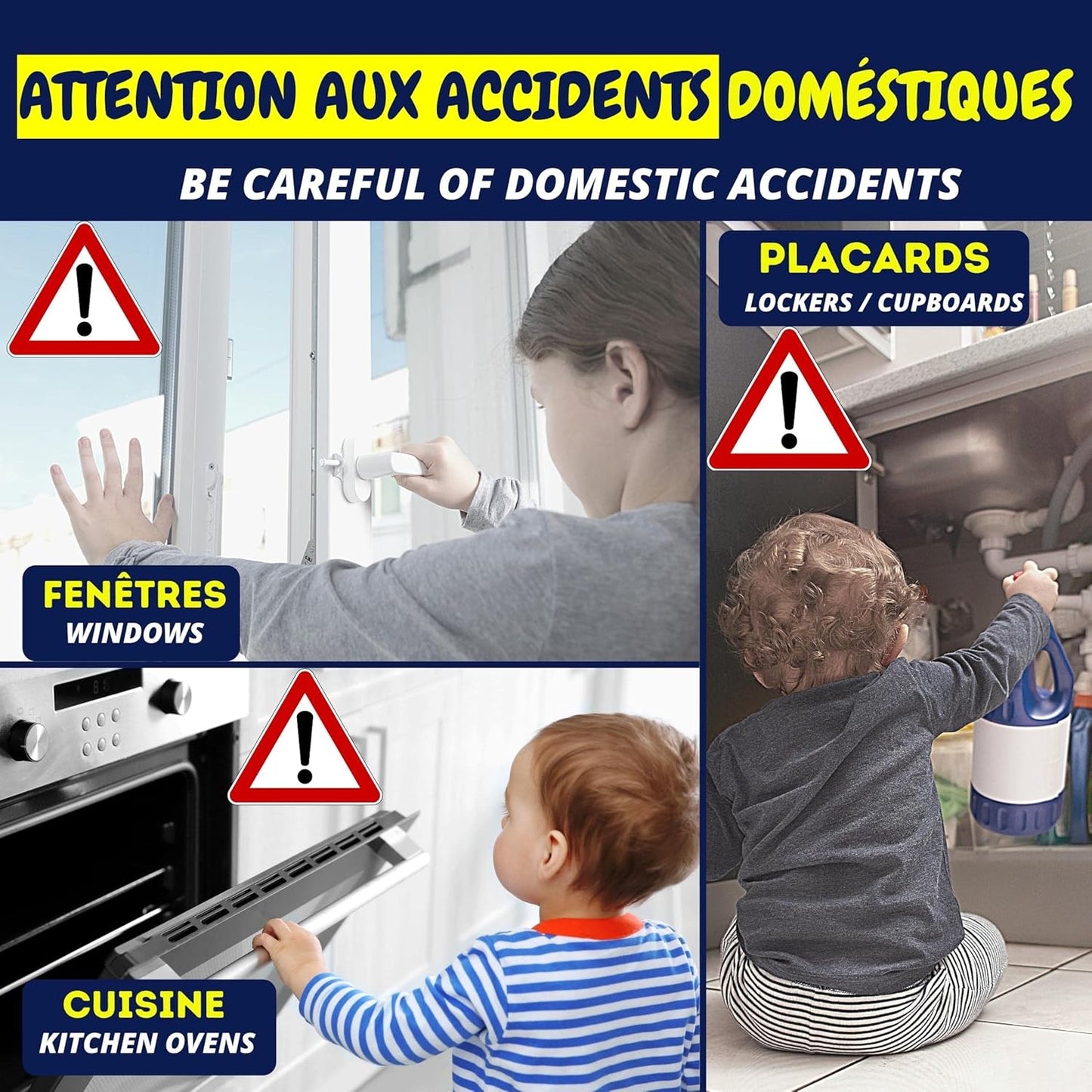 Fenêtre de sécurité pour enfants, 5 pièces, incl. Ebook, sans Bohren, Türblock, Schloss, Haus-Set aus PVC