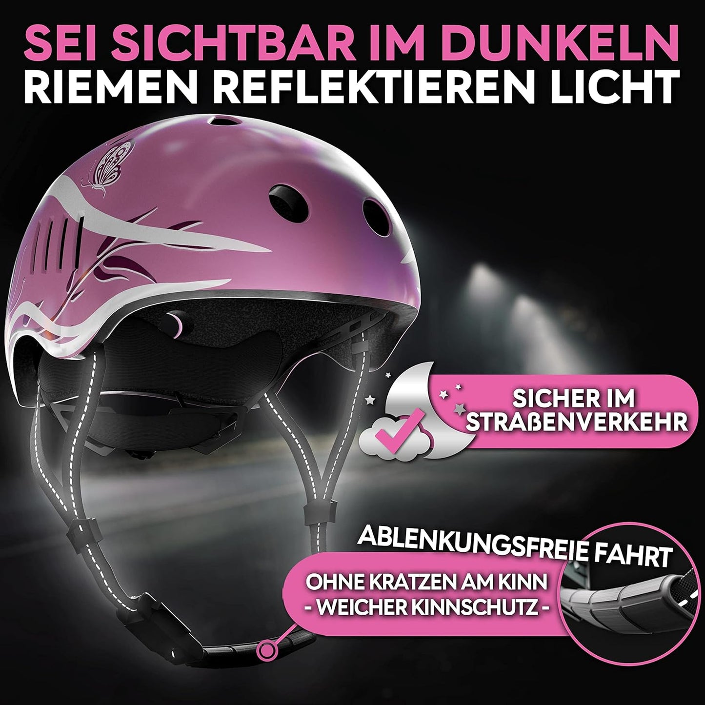 SKATEWIZ Casque de patinage pour enfants et jeunes - Extrêmement léger - FIDLOCK Magnetschnalle - Taille S - 49-53 cm; Rose