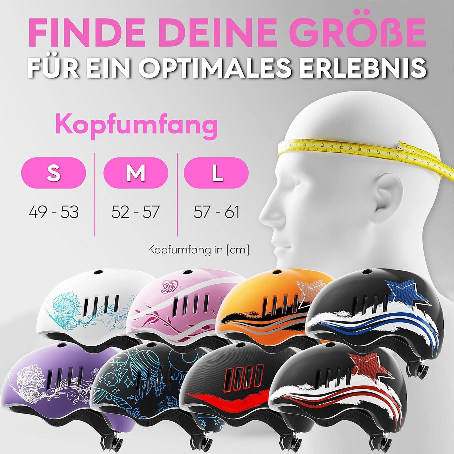 SKATEWIZ Casque de patinage pour enfants et jeunes - Extrêmement léger - FIDLOCK Magnetschnalle - Taille S - 49-53 cm; Rose