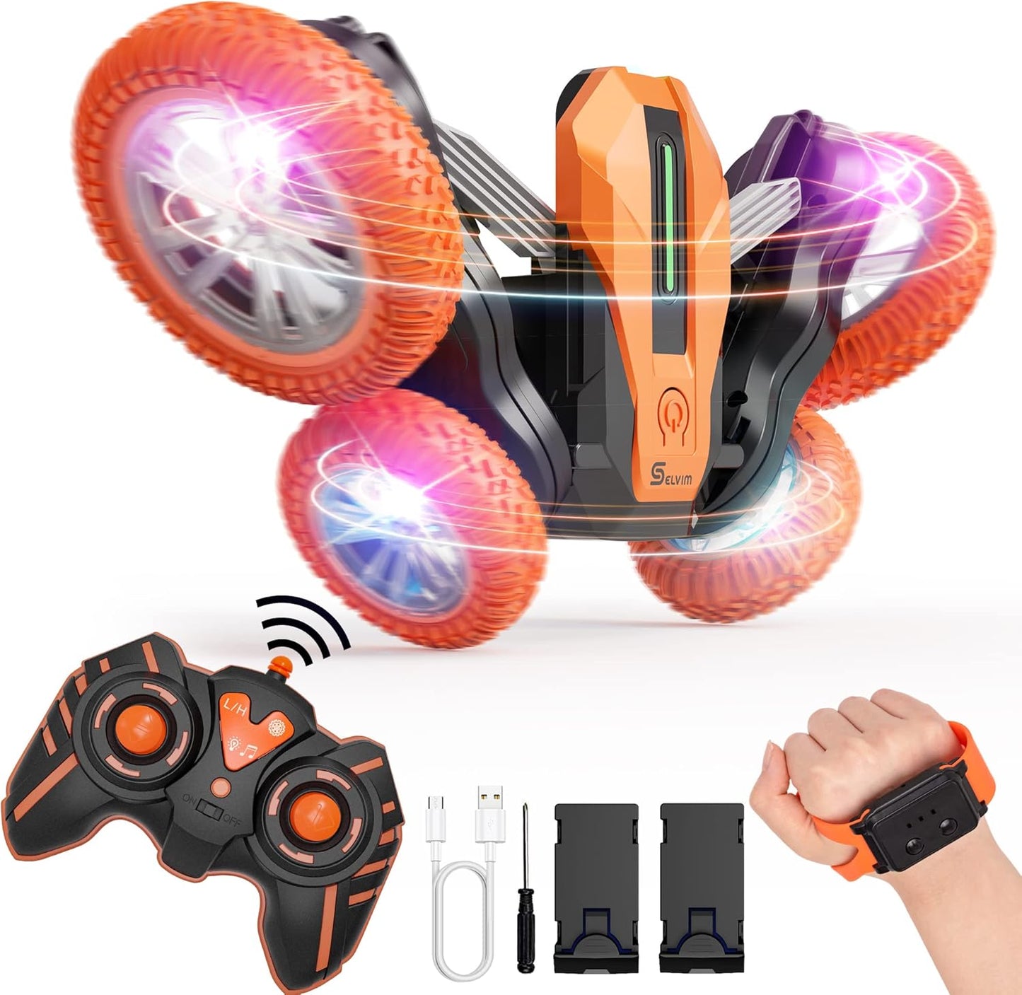 Selvim Stunt-Auto Ferngesteuertes mit Fernbedienung, 360°-Drehung, 2,4 GHz,
