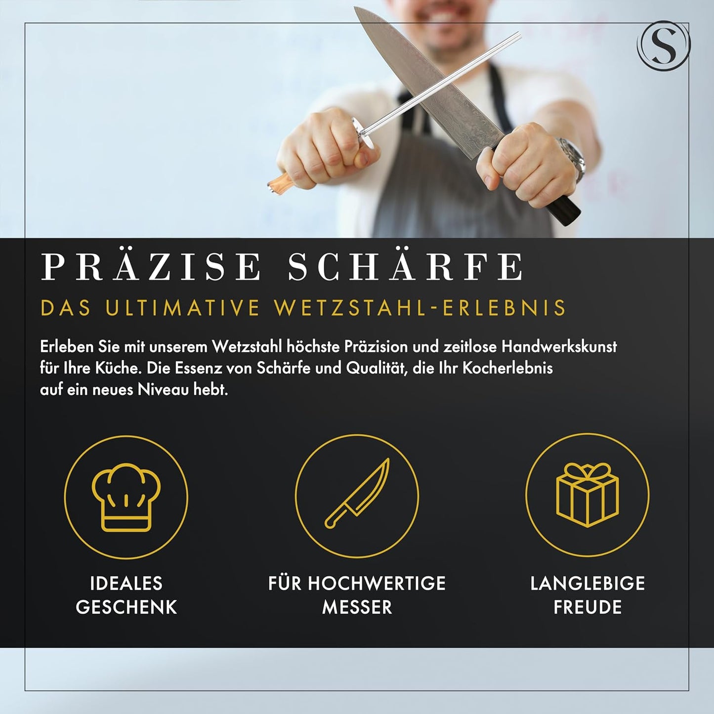 SEMPREZA® Wetzstahl für Messer Schleifen Premium Messerschleifer, Olive