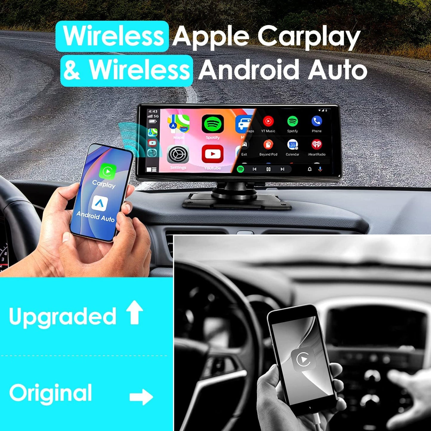 Syncarstereo Wireless Apple CarPlay&Android Auto 9,33 Zoll HD IPS Touchscreen GPS Navi