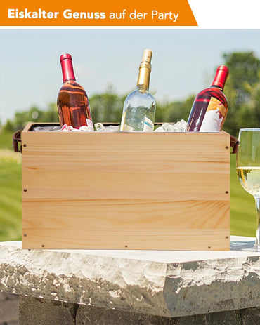 Southagte 20L Sektkühler Holz, XXL Getränkekühler mit Leder Griff, Großer Eiskübel Wasserdicht,