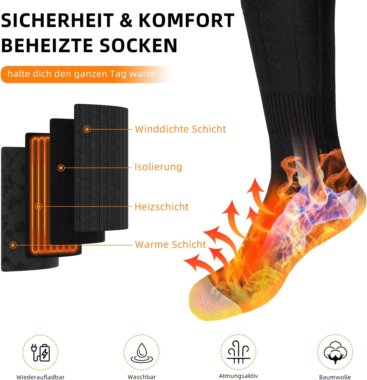 Beheizbare Socken Damen Herren 4000mAh Beheizte Socken,Elektrische Warme Socken