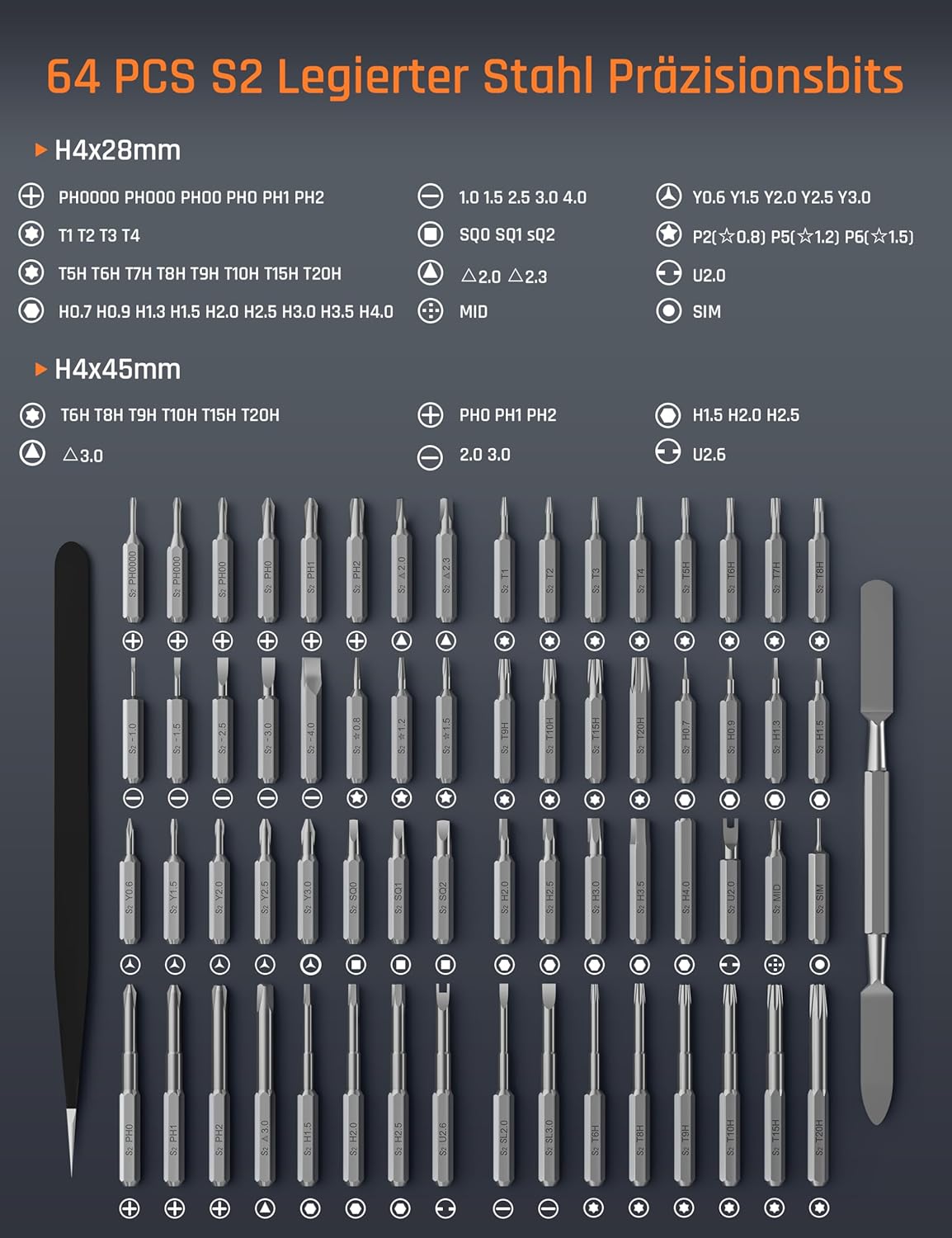Mini Elektro Schraubendreher Set, 70 in 1 Akku mit 64 S2 Magnetische Stahlbits