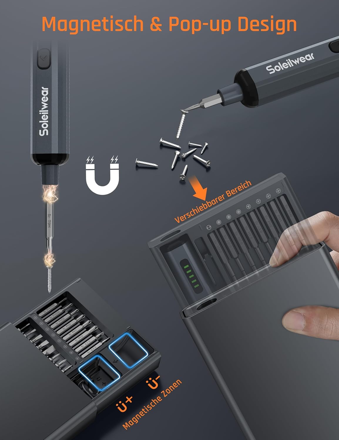 Mini Elektro Schraubendreher Set, 70 in 1 Akku mit 64 S2 Magnetische Stahlbits