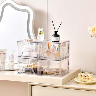 Stebopum Stapelbare Schubladen, transparenter Make-up-Organizer, Kunststoff (4 Stück)