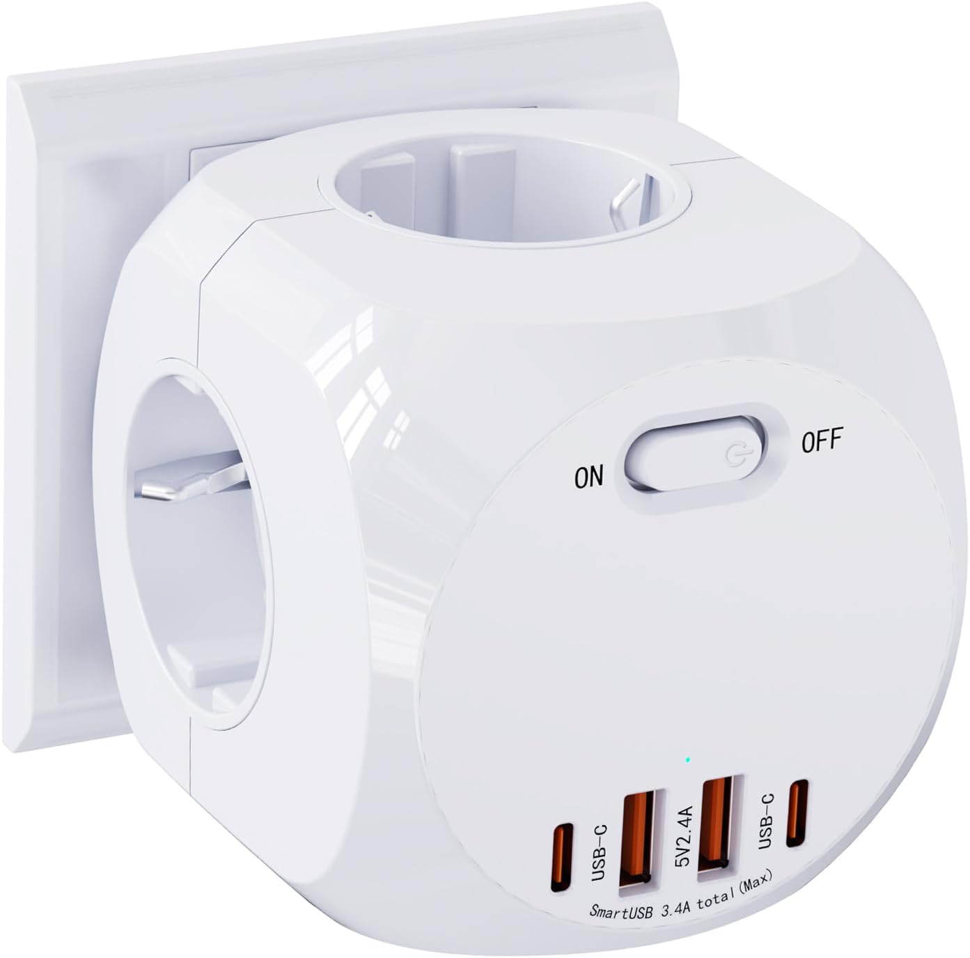 8-in-1 Steckdosenleiste, Mehrfachsteckdose mit USB, 4 Steckdosen, 2 USB A, 2 USB C,(Weiß)