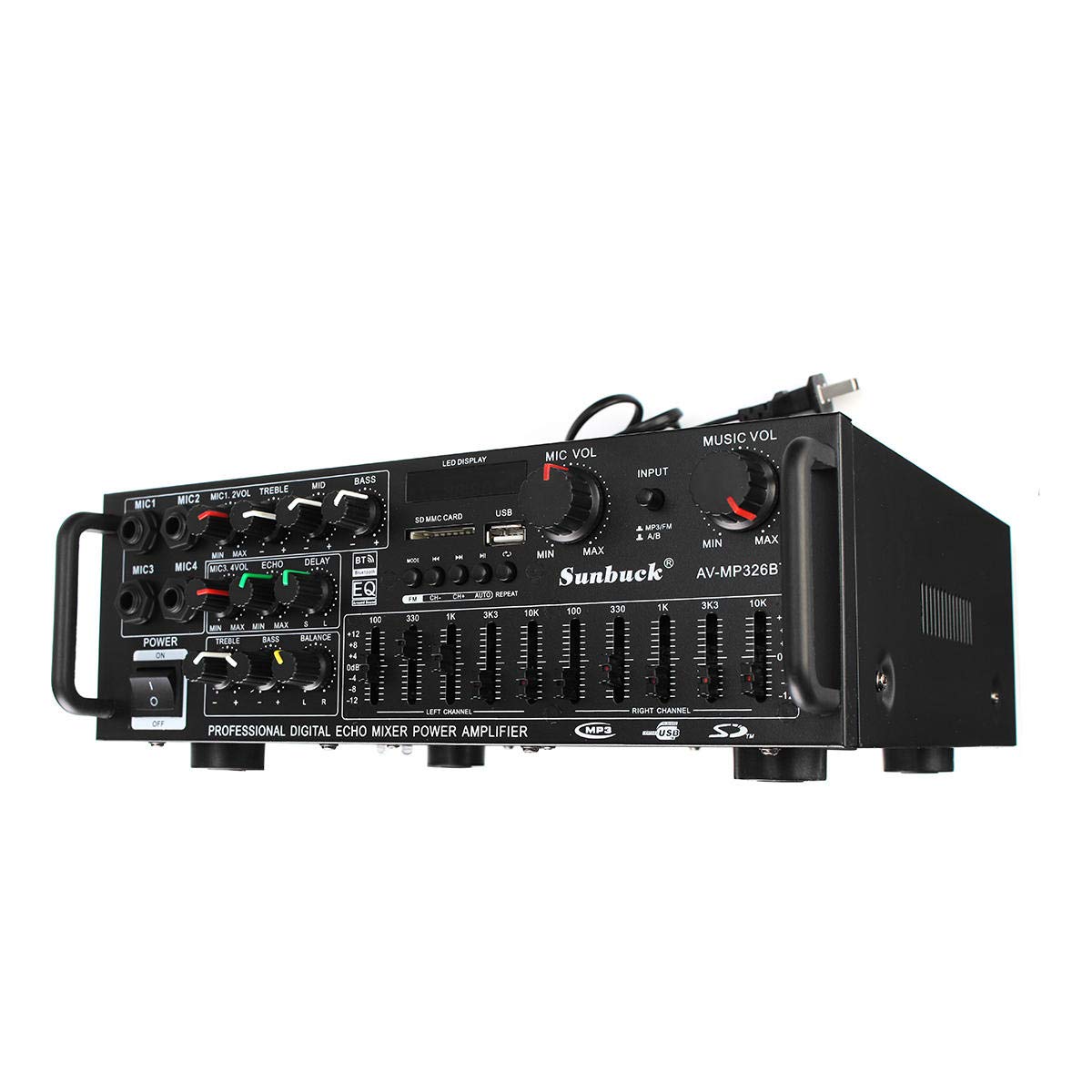 Sunbuck AV-MP326BT Amplifier 220 V 800 W 4 Ohm 2-Kanal-EQ Bluetooth-Stereoverstärker unterstützt USB-Disk-SD-Karte
