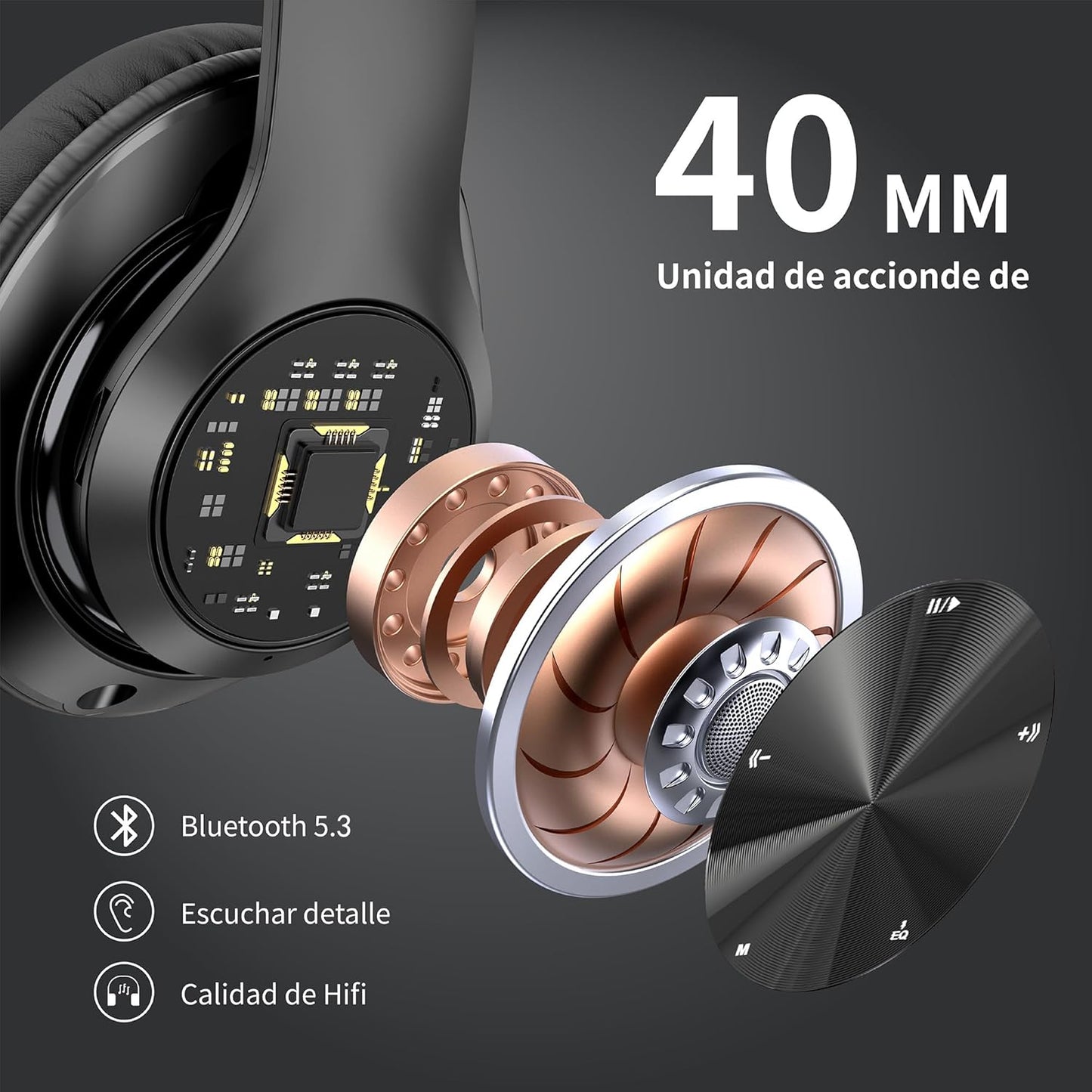 9S Bluetooth-Kopfhörer, kabellose,60 Stunden Laufzeit,6 EQ-Modi,faltbar,schwarz