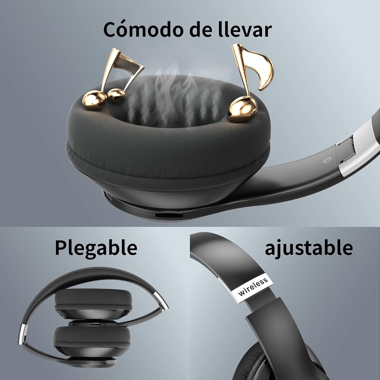 9S Bluetooth-Kopfhörer, kabellose,60 Stunden Laufzeit,6 EQ-Modi,faltbar,schwarz