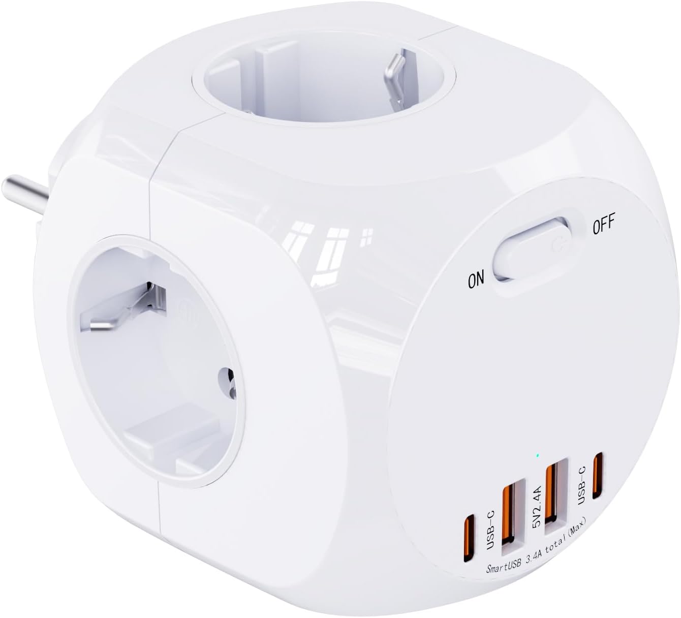8-in-1 Steckdosenleiste, Mehrfachsteckdose mit USB, 4 Steckdosen, 2 USB A, 2 USB C,(Weiß)