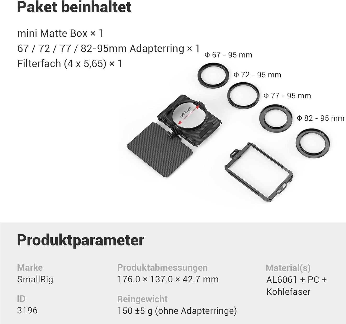 Mini Matte Box SMALLRIG pour appareils photo reflex numériques et hybrides, kit de support de filtre lumineux pour vidéastes - 3196