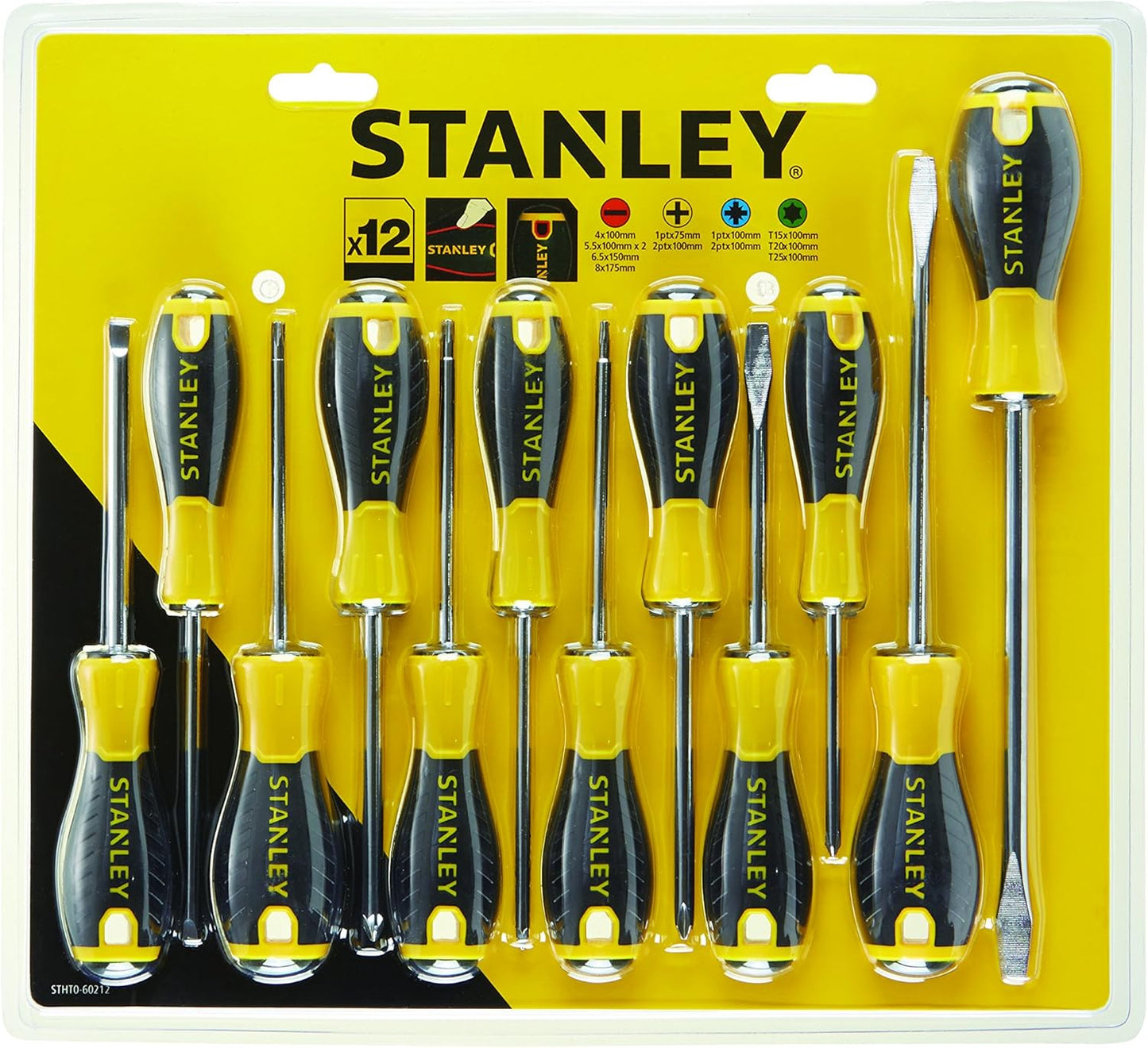 Stanley Tools STA060212 PH/SL/PZ/TX Standard-Schraubendreher, Gelb/Schwarz (12er-Set)