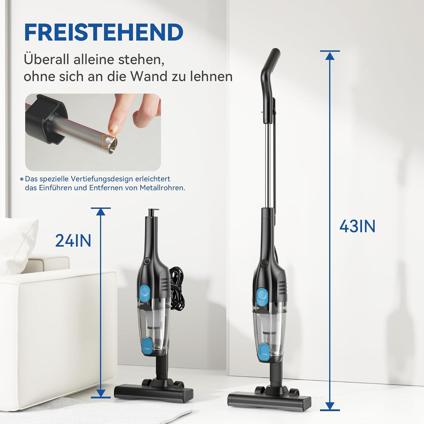 Staubsauger, Stielstaubsauger mit Kabel Handstaubsauger 20Kpa 600W, 3 in 1