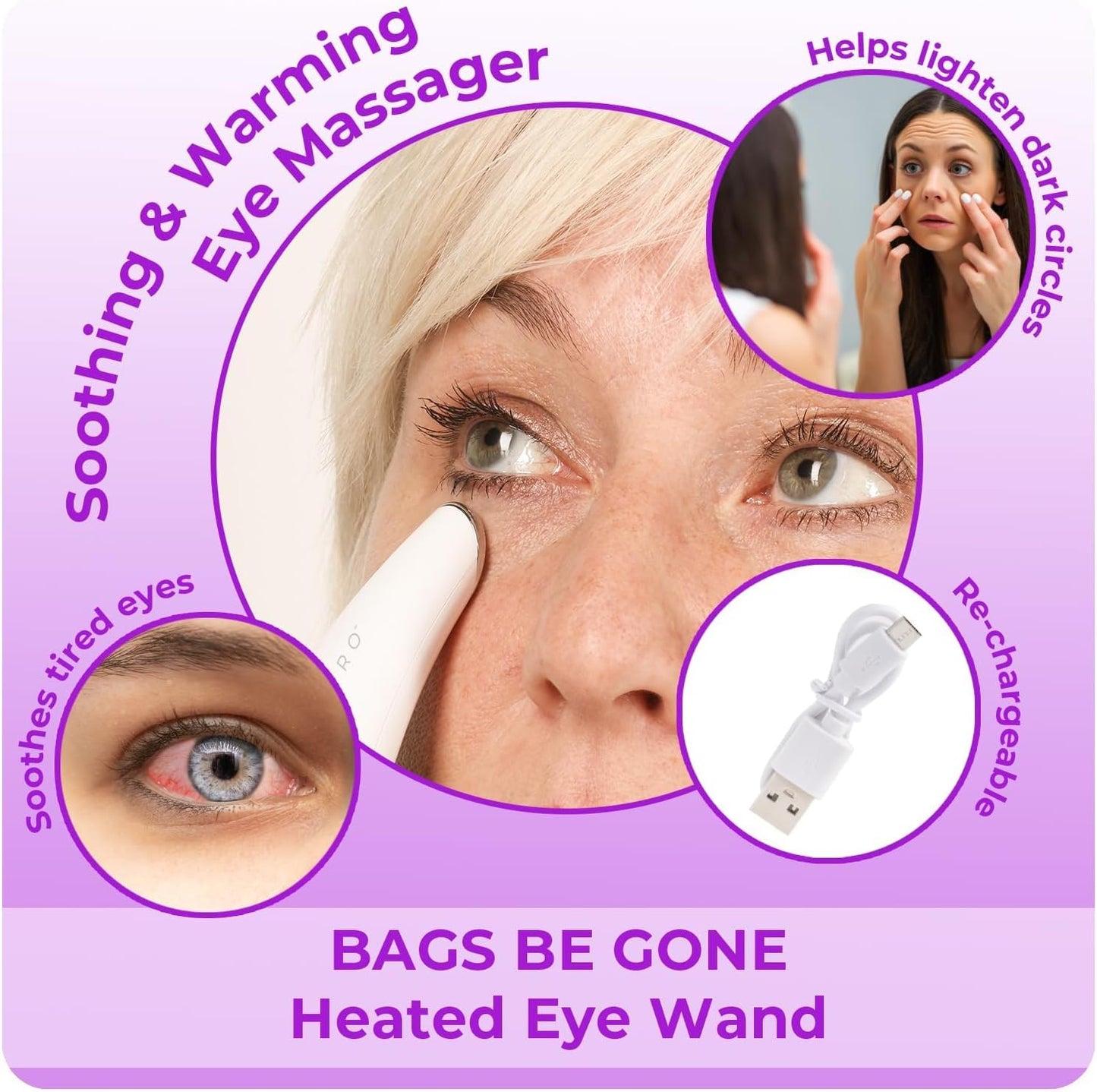 STYLPRO Bags Be Gone, Beheiztes Augenmassagegerät hilft gegen Schwellungen, Falten, dunkle Augenringe und Straffung