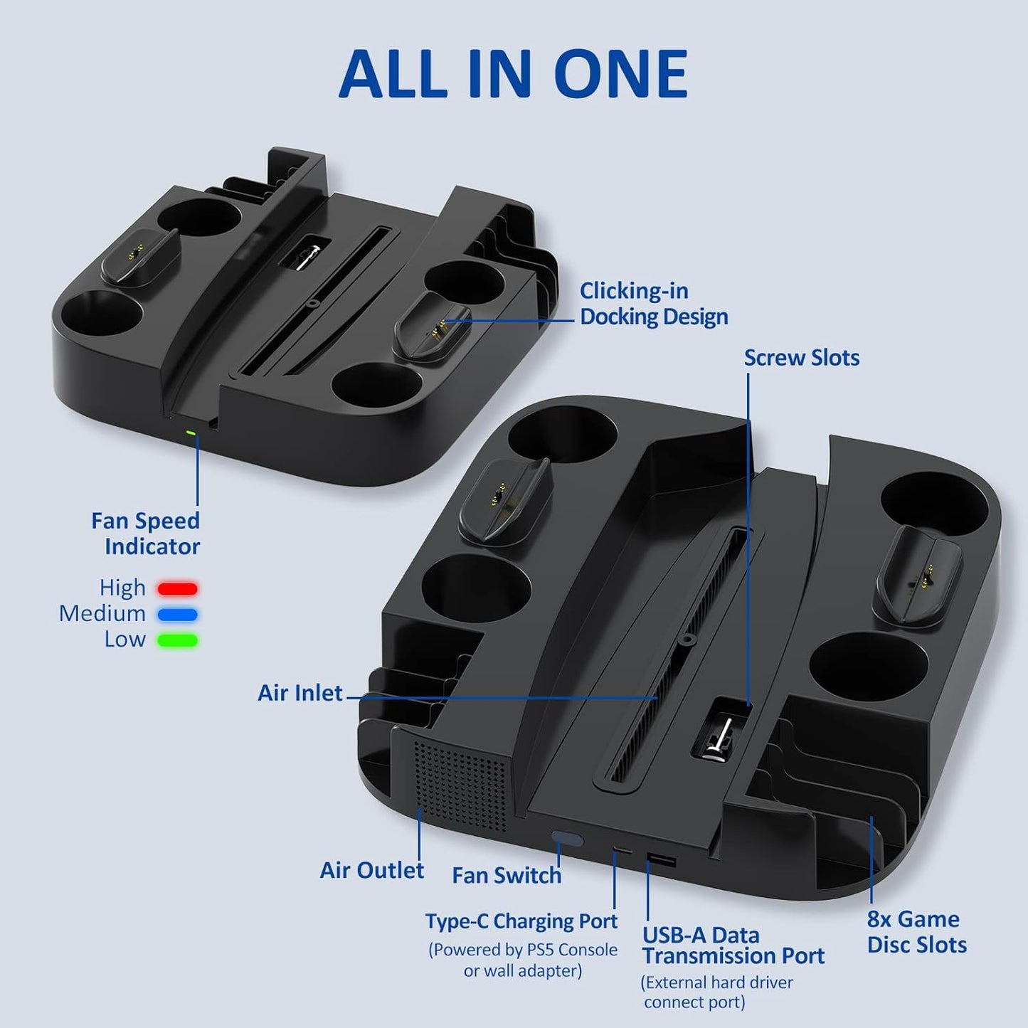 PS5 Ständer / PS5 Controller Ladestation, PS5 Zubehör für Playstation 5 Weiß