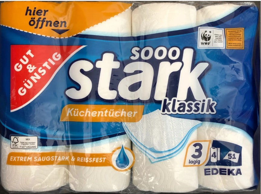 32 X Gut & Günstig stark Küchentücher Küchenrollen 3-lagig 4x8 32 rollen