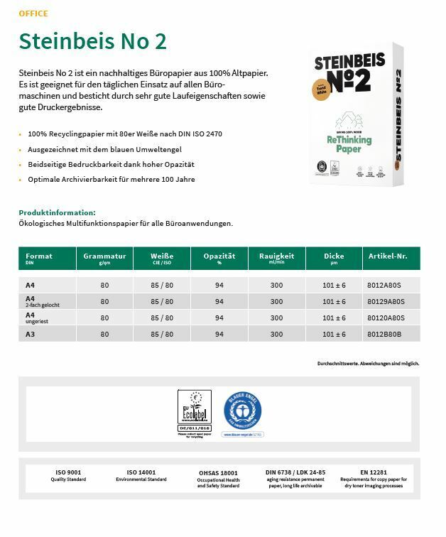 2500 X Steinbeis Recyclingpapier No.2 Trend White A4 80 g/qm 2500 Blatt