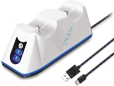 Station de charge Stealth SP-C100V pour PS5, double port USB, câble de lecture et de charge, blanc