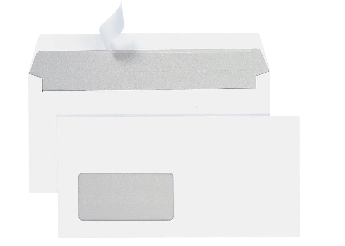 700 X Steinmetz Briefumschläge Umschlagbox, DIN lang+ 80 g/m² mit Fenster, haftklebend - 700 Stück