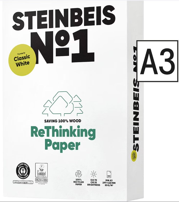 Steinbeis Recyclingpapier A3 Classic Weiß 2500 Blatt gesamt, 80g/qm
