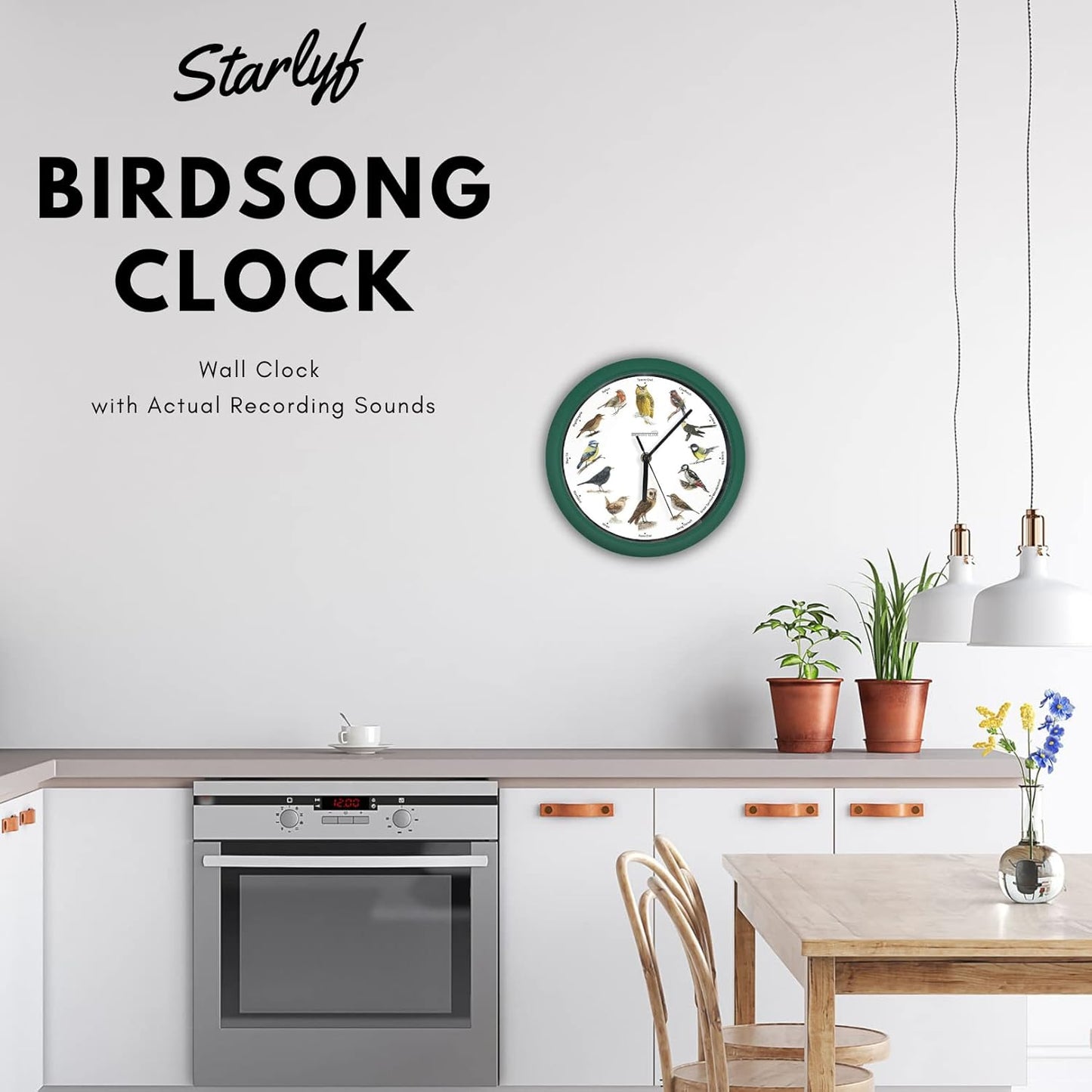 STARLYF Wanduhr mit Vogelstimmen mit echten Klängen von 12 verschiedenen Vögeln