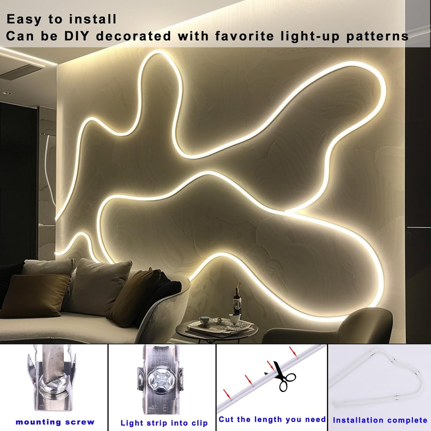 LED Streifen 5M 4000K Wasserdicht 24V Flexibel Neon LED Strip Schmal 6×6mm