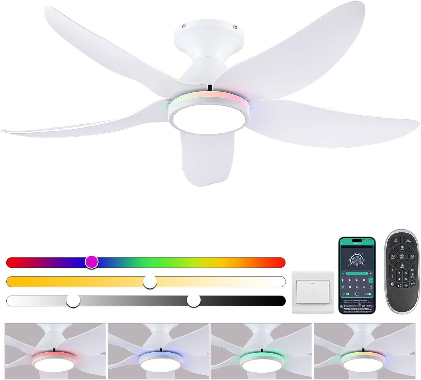 Surtime Deckenventilator mit Beleuchtung Leise, 117cm mit Licht und Fernbedienung