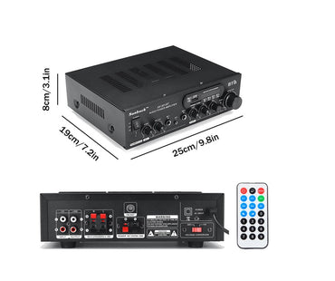 Sunbuck Heim-Stereo-Verstärker-Receiver, 1200 Watt Bluetooth-Audio-Leistungsverstärker 110 V/220 V DC 12 V AUX-Eingang USB SD 2 * Mikrofoneingang