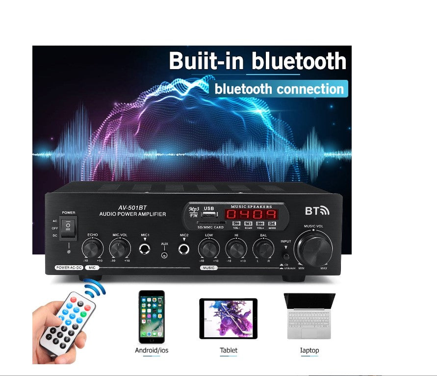 Sunbuck Heim Récepteur stéréo stéréo 1200 W Bluetooth Audio-Leistungsverstärker 110 V/220 V DC 12 V Entrée AUX USB SD 2 * Entrée microphone