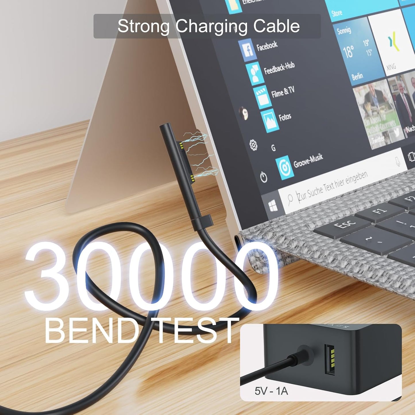 Surface Ladekabel 65W, 15V 4A Microsoft Surface Ladegerät Netzteil für Surface Pro 9/8/7+/7/6/ 5/4/3/X, Surface Laptop 4/3/2, Surface Go 3/2, Surface Book 3/2/1 Model 1706 1796 1800, mit USB-Port
