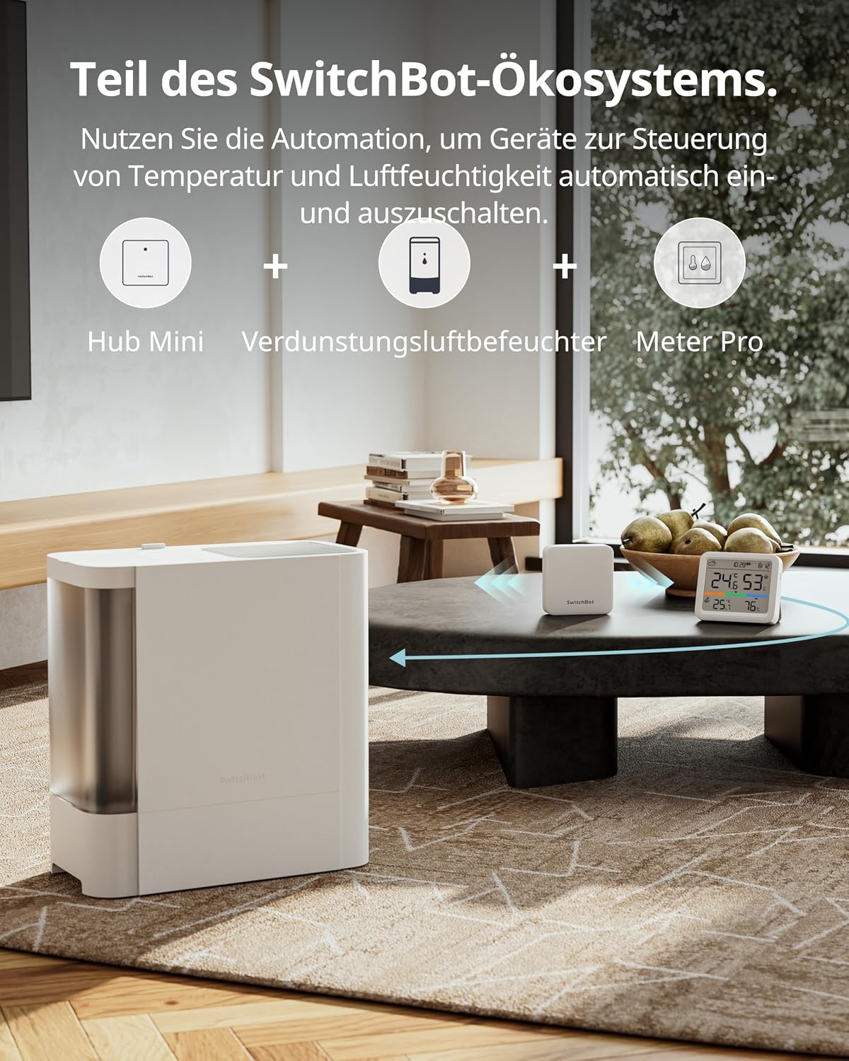 SwitchBot Hygrometer Thermometer Innen, mit Datum/Wettervorhersage/Intelligenter Warnung,