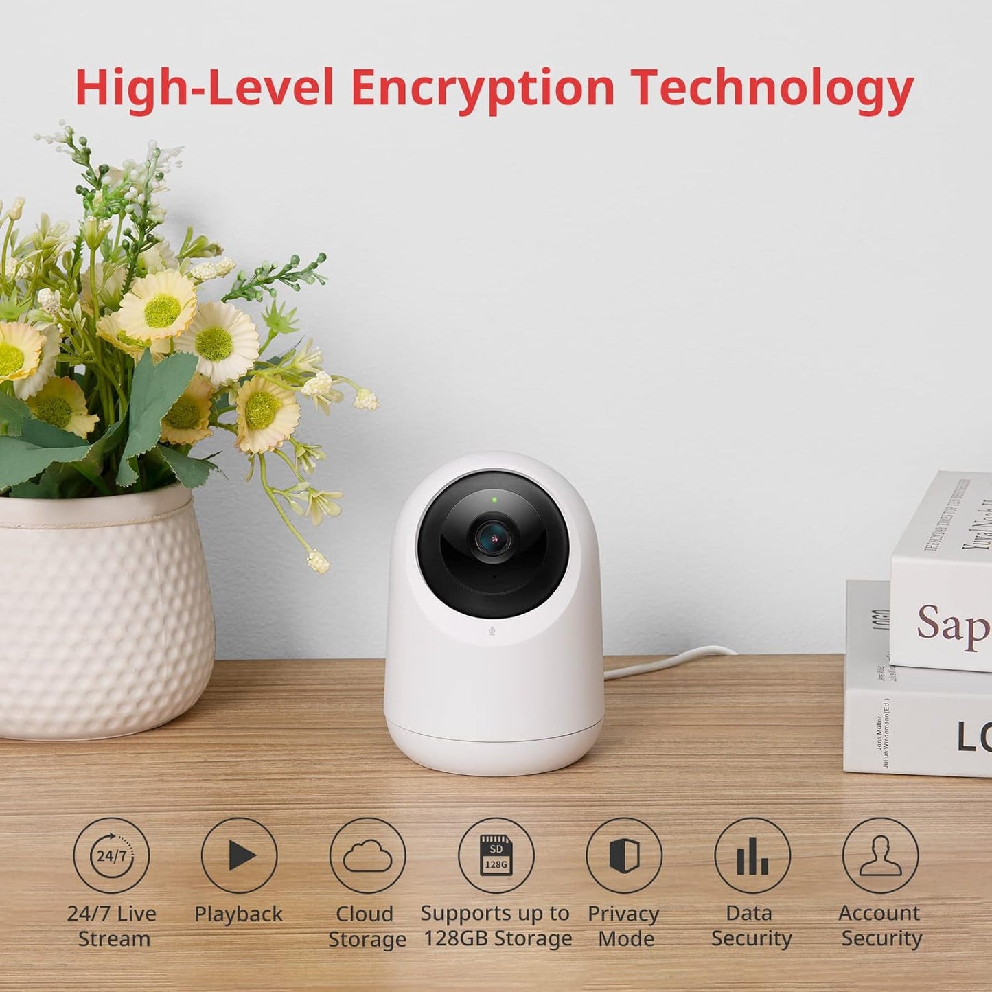 SwitchBot Babyphone Innen-Übersichtskamera, 360 Grad 1080P Schwenk-Neige-Smart-WLAN (2,4 G), Bewegungserkennung, Nachtsicht, Zwei-Wege-Audio, Funktionen mit Alexa und Google Assistant