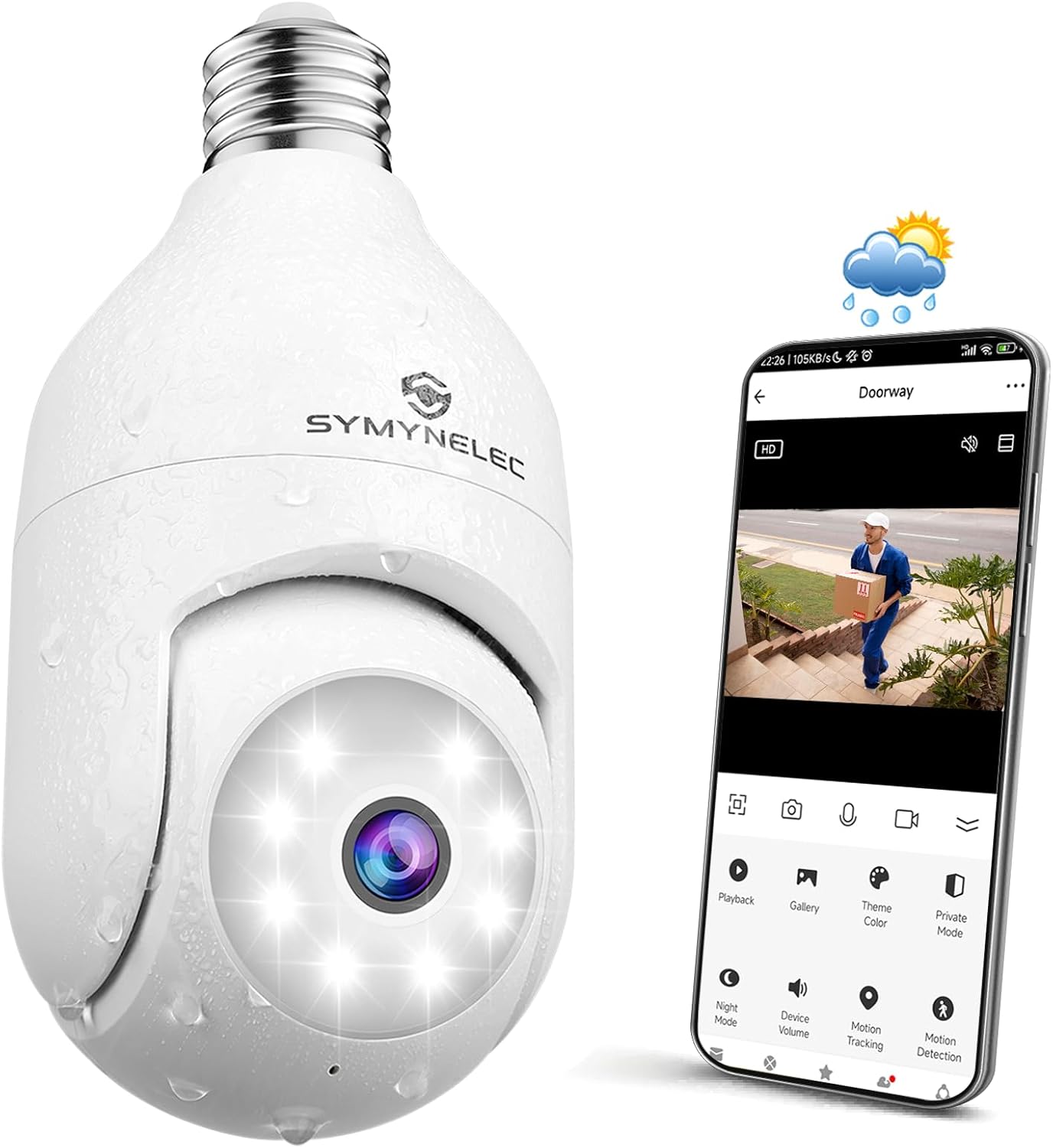 SYMYNELEC Überwachungskamera, 2,4-GHz, 2K,Farbnachtsicht,Bewegungen