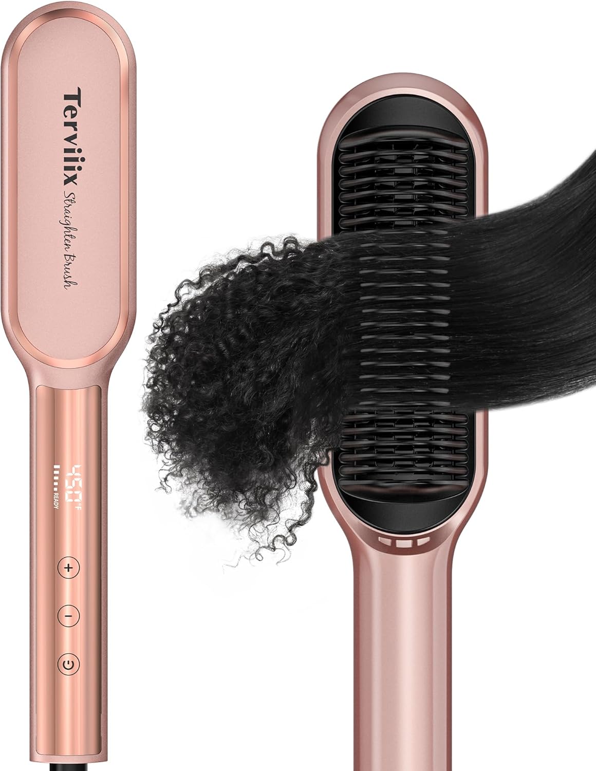 Terviiix Frizz Buster Ionic Haarglätter Bürste mit MCH Heizung, Gold