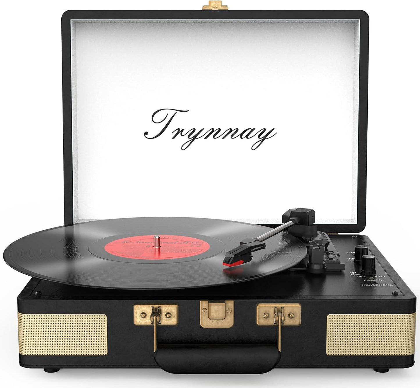 Trynnay Plattenspieler Schallplattenspieler 3-Gang-Bluetooth, tragbarer Koffer Vintage Schwarz
