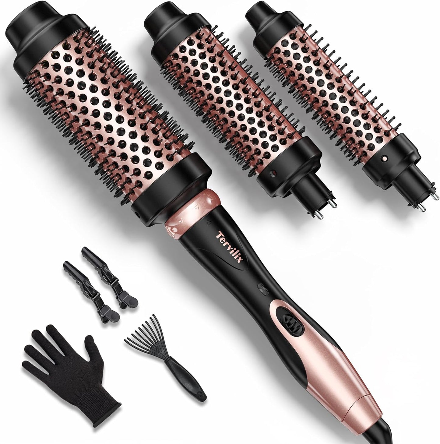 Ensemble de brosses thermiques Terviiix 3 en 1, brosse chauffante One Temp 200 ℃ pour épaississeurs et brosses à cheveux, brosse chaude en céramique à nettoyage rapide, brosse thermique abrasive, double tension