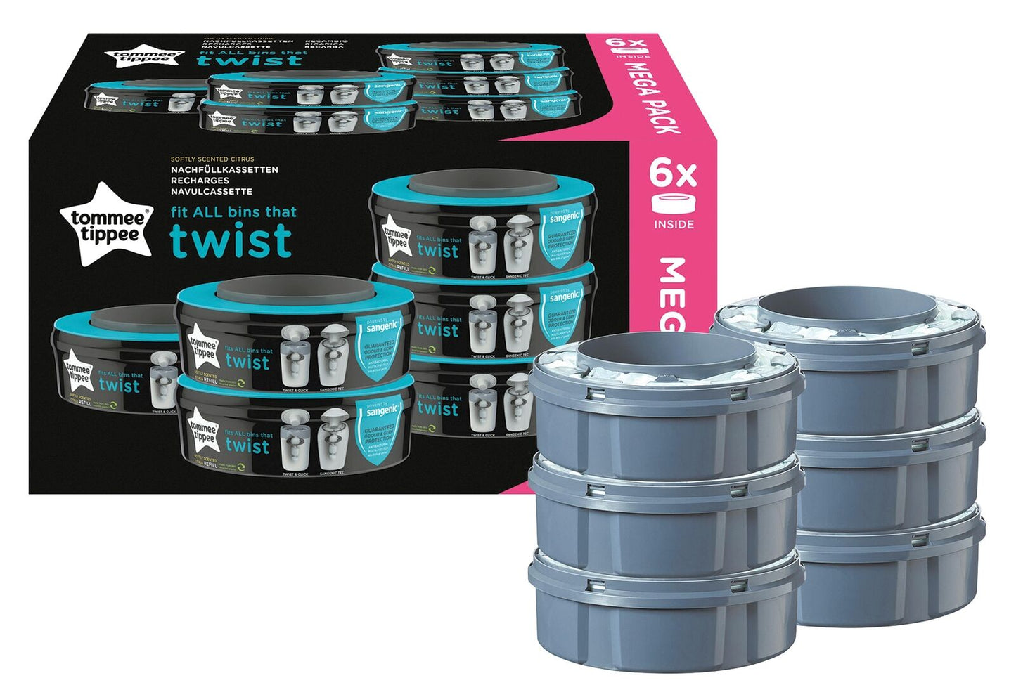 Tommee Tippee Nachfüllkassette Twis & Click + Sangenic Tec Windeleimer 6er Set