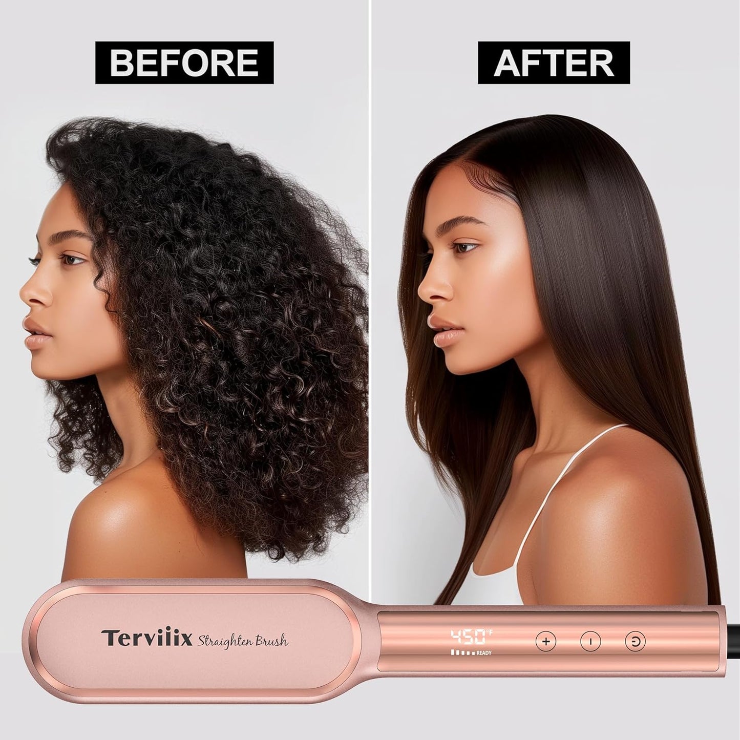 Terviiix Frizz Buster Ionic Haarglätter Bürste mit MCH Heizung, Gold