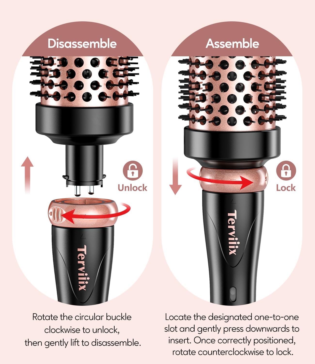 Ensemble de brosses thermiques Terviiix 3 en 1, brosse chauffante One Temp 200 ℃ pour épaississeurs et brosses à cheveux, brosse chaude en céramique à nettoyage rapide, brosse thermique abrasive, double tension