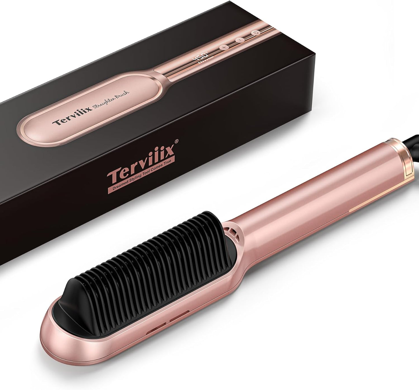 Terviiix Frizz Buster Ionic Haarglätter Bürste mit MCH Heizung, Gold