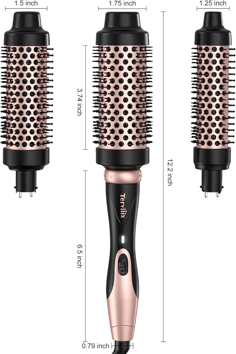 Ensemble de brosses thermiques Terviiix 3 en 1, brosse chauffante One Temp 200 ℃ pour épaississeurs et brosses à cheveux, brosse chaude en céramique à nettoyage rapide, brosse thermique abrasive, double tension